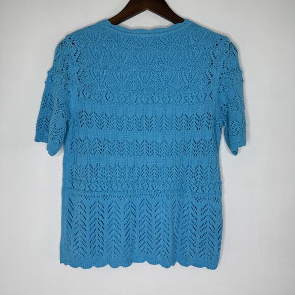Talbots Sweater Womens Medium Blue Short Sleeve Crochet Knit Pullover Top NEW - Picture 6 of 8